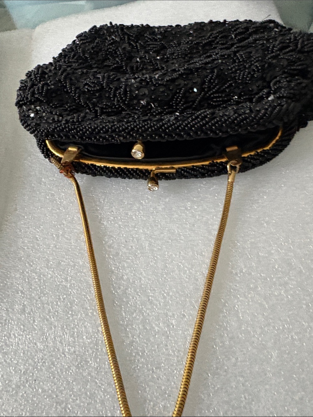 Black Beaded Evening Clutch with Gold Chain